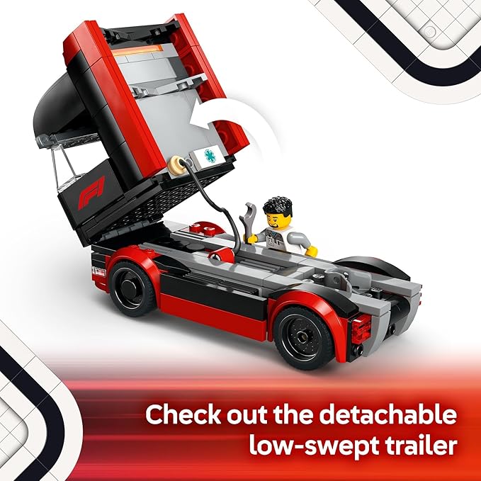 LEGO City F1 Truck with RB20 & AMR24 F1 Car Toys - Model Car Building Toy Set for Kids, Boys and Girls, Ages 8+ - F1 Collectible for Fans - Gift Idea for Birthdays - 60445