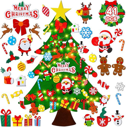 Max Fun DIY Felt Christmas Tree Set 3.2Ft with 41 Ornaments for Kids Toddlers Home Wall Hanging Felt Christmas Craft Kits Xmas Decoration Party Supplies