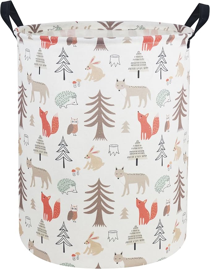 ESSME Kids Laundry Hamper,Animal Hamper Collapsible Canvas Waterproof Storage Bin for Girls, Nursery Hamper,Gift Baskets,toy bins(Grey animal)