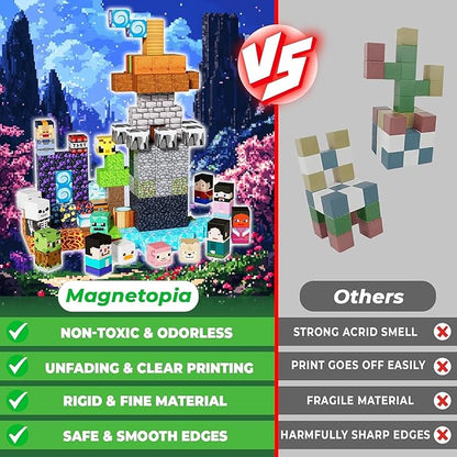 Magnetic Blocks - 150PCS Magnetic Building Blocks Cubes Adventurer, Magnet Toys for Kids Age 3+, Toy Building Set for Kids, Magnet Construction Easter Birthday Gifts for Boys Girls Age 4-8, 8-12