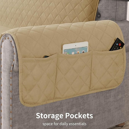 CHUN YI Loveseat Cover, Water Resistant Slipcover for 2 Cushion Couch, Washable Sofa Cover with Adjustable Strap Storage Pocket for Living Room Dog Pet (Loveseat, Khaki)