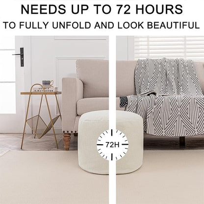 Sturdy Boucle Pouf Ottoman Foot Rest Nice Living Room Decor Lightweight Ottoman Pouf Filler Comfort Pouf Cover Modern Foam Stuffed Poof Perfect to Rest Your Feet No Need Assemble Ivory