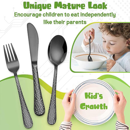 HaWare 9-Piece Toddler Kids Silverware Set, Stainless Steel Hammered Flatware, Preschooler Eating Utensils Includes 3 Spoons 3 Forks 3 Knives, Metal Children Cutlery for Home School, Mirror Finished