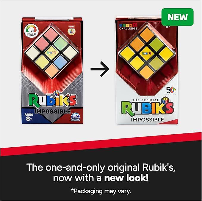 Rubik’s Cube, Impossible Cube, Advanced Color-Matching Puzzle, The Original 3x3 Rubik's, Twisting Fidget Toy, Challenging Brain Teaser & Sensory Puzzle for Adults, Teens, & Kids, for Ages 8 & Up