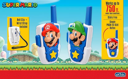 Super Mario Bros Walkie Talkies Kids Toys, Long Range, Two Way Static Free Handheld Radios, Designed for Indoor or Outdoor Games for Kids Aged 3 and Up