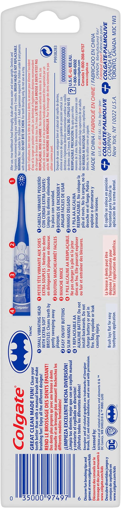 Colgate Kids Battery Powered Toothbrush, Batman, Extra Soft Toothbrush, Ages 3 and Up, 1 Pack , Colors May Vary