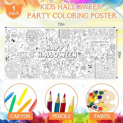 Halloween Giant Coloring Poster for Kids 30 x 72 Inch, Large Halloween Crafts Coloring Paper Tablecloth Banner for Kids, Halloween Color-in Activities Party Games Birthday Party Supplies Decorations