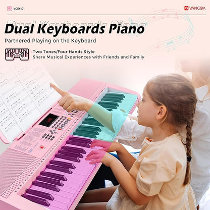 Vangoa Pink Piano Keyboard 61 Key, Electric Keyboard Kit Portable Music Keyboard for Kids Students with Microphone, 600 Tones, 400 Rhythms, 50 Demos, Gift for Beginners
