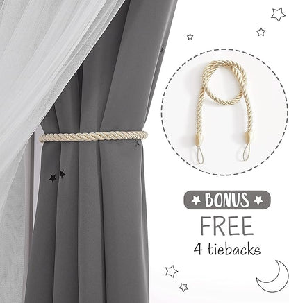 NICETOWN Moon Star Hollow-Out Curtains for Nursery Gift, Double Layer Blackout Grommets Window Curtains Sheer for Living Room/Girls Bedroom, 2 Panels in 52 x 84 inches, Grey
