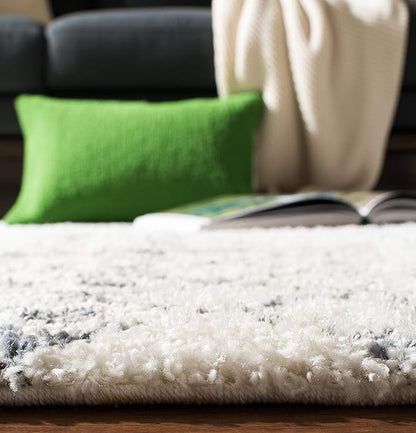 SAFAVIEH Berber Fringe Shag Collection 2'2" x 16' Cream / Dark Grey BFG516A Moroccan Non-Shedding Living Room Bedroom Dining Room Entryway Plush 1.2-inch Thick Runner Rug