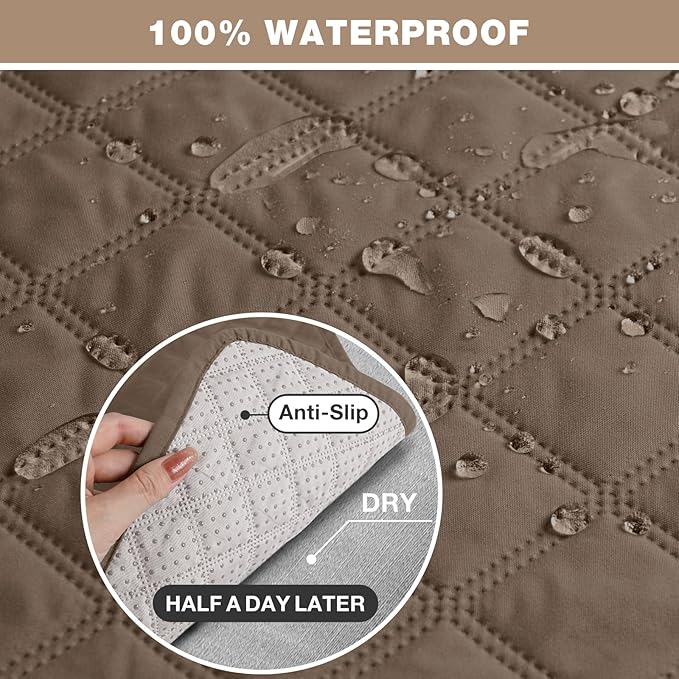 TAOCOCO Waterproof Recliner Couch Covers Sofa Slipcover for 3 Cushion Couch, Pet Sofa Cover for 3 Seat Recliner, Washable Reclining Sofa Cover Furniture Protector with Straps(3 Seater, Brown)