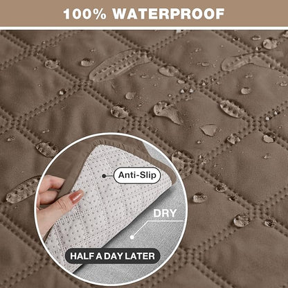 TAOCOCO Waterproof Recliner Couch Covers Sofa Slipcover for 3 Cushion Couch, Pet Sofa Cover for 3 Seat Recliner, Washable Reclining Sofa Cover Furniture Protector with Straps(3 Seater, Brown)