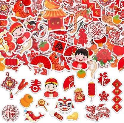 JULBEAR 300pcs Chinese New Year Foam Stickers 2026 Year Candy Sticker Chocolate Labels Sticker for Chinese New Year Spring Festival Decoration Party Favor Gift Card Supplies