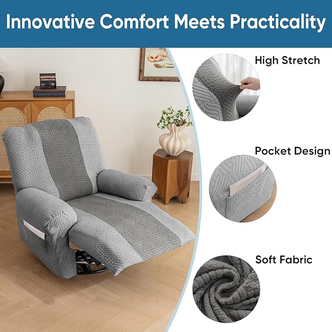 Lavish Cover Jacquard Recliner Chair Cover, Stretch Recliner Slipcover, Lazy Boy Recliner Sofa Protector, Furniture Cover for Pets and Scratches(Recliner,LightGrey+Darkgrey)