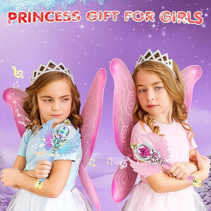 Light Up Snowflake Wand with Spinning LEDs and Sound Magic Princess Toys for Kids Girls Birthday Cosplay Party Favors, Pink