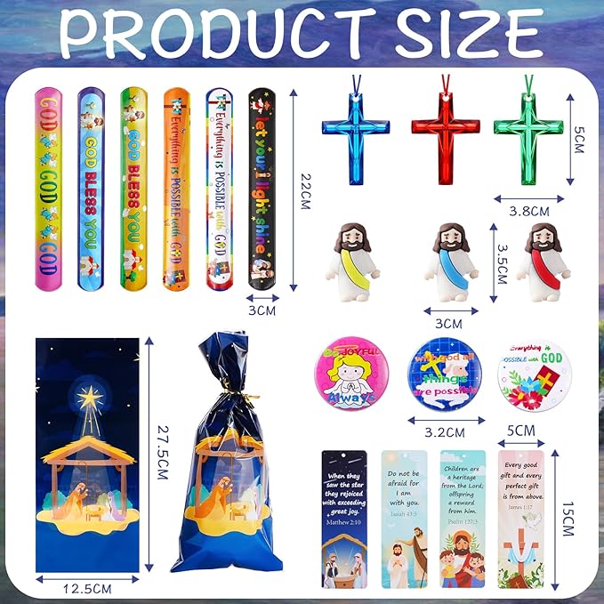 Vanblue 72pcs Christian Party Favors Religious Easter Gifts for Kids Bulk,Easter Basket Stuffers Jesus Gifts Sunday School Classroom Reward Prize Fillers with Bookmarks,Jesus Loves you gifts for kids