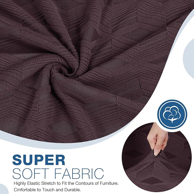 TAOCOCO Recliner Sofa Covers Stretch Reclining Couch Cover, Jacquard Recliner Couch Cover for 3 Seat Furniture Protector Sofa Slipcovers with Elastic Bottom for Kids, Pets (Dark Coffee)