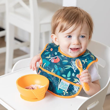 Bumkins Baby Bowl, Silicone Feeding Set with Suction for Baby and Toddler, Includes Spoon and Lid, First Feeding Set, Training Essentials for Baby Led Weaning for Babies 4 Months Up, Tangerine