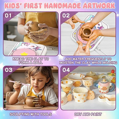 LERJIAUS Pottery Wheel for Kids, Arts and Crafts for Kids Ages 8-12 with 3 Pack Air Dry Clay Art Supplies, Crafts Unicorn Toys for 4 5 6 7 8 9 10 11 12+ Girls Gift