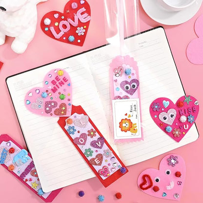 36 Sets Valentines Day Crafts for Kids, DIY Felt Valentine Bookmarks Kits with Googly Eyes Pom-poms Hearts Stickers, Valentines Craft Supplies for Kids Classroom Activity Party Favor Gift Exchange