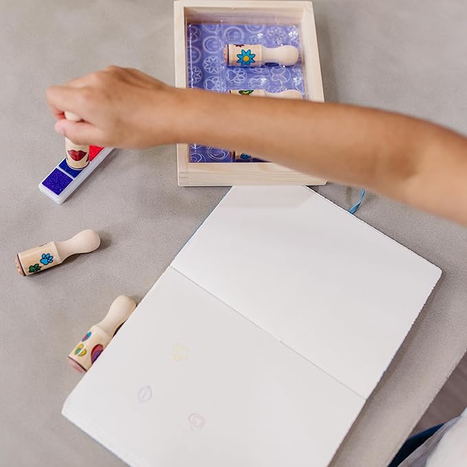 Melissa & Doug Happy Handles Wooden Stamp Set: 6 Stamps and 6-Color Stamp Pad With Washable Ink, Easy To Hold Stampers For Kids Ages 4+