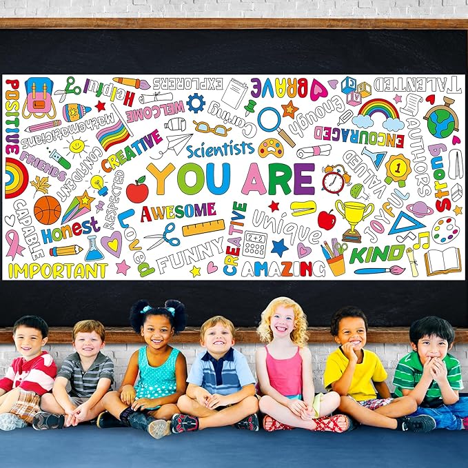 Motivational Large Coloring Poster for Kids 30 x 72 Inch, Giant Positive Affirmations Coloring Paper Tablecloth Sheets, Color-in Activities Games for Kids Classroom Home Birthday Party Supplies