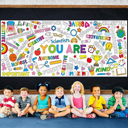 Motivational Large Coloring Poster for Kids 30 x 72 Inch, Giant Positive Affirmations Coloring Paper Tablecloth Sheets, Color-in Activities Games for Kids Classroom Home Birthday Party Supplies