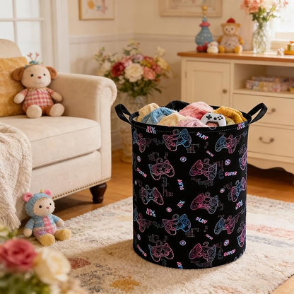Game hamper,Waterproof foldable Kids laundry basket,Nursery Hamper,Kids Room decor,Toy organizer,Dirty clothes basket(Cute games)