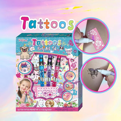 Kids Makeup Set Glitz Fun Tattoo DIY Set Glitter Tattoo Sets Playing Sticker Stencil Set Kids Toys for Birthday Gifts