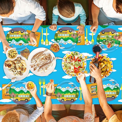 School Bus Birthday Party Supplies Back to School Decorations School Bus Theme Party Tableware Includes Plates Napkins Fork and School Bus Tablecloth for Kindergarten Parties Decorations Set Serve 20