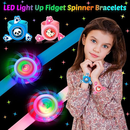Valentines Day Gifts for Kids, 24 Pack LED Light Up Fidget Spinner Slap Bracelets with Valentines Cards for Kids Classroom School Exchange, Party Favors for Kids 4-8-12 Glow in the Dark Party Supplies