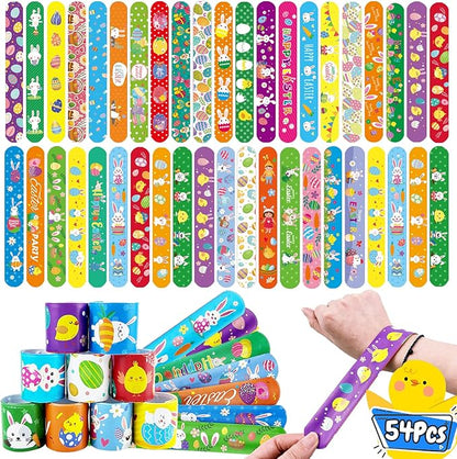 54Pcs Easter Slap Bracelets, Easter Basket Stuffers, Easter Egg Fillers Gifts, Easter Egg Hunt Event, Party Favors , Classroom Prizes for Kids Teens Toddler, School Supplies