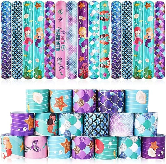 36 PCS Mermaids Slap Bracelets Kids Party Favors,Bulk Snap Bracelet Party Favors Supplies for kids&teens Gifts Teacher Classroom School Favors Prizes Exchanging Gift