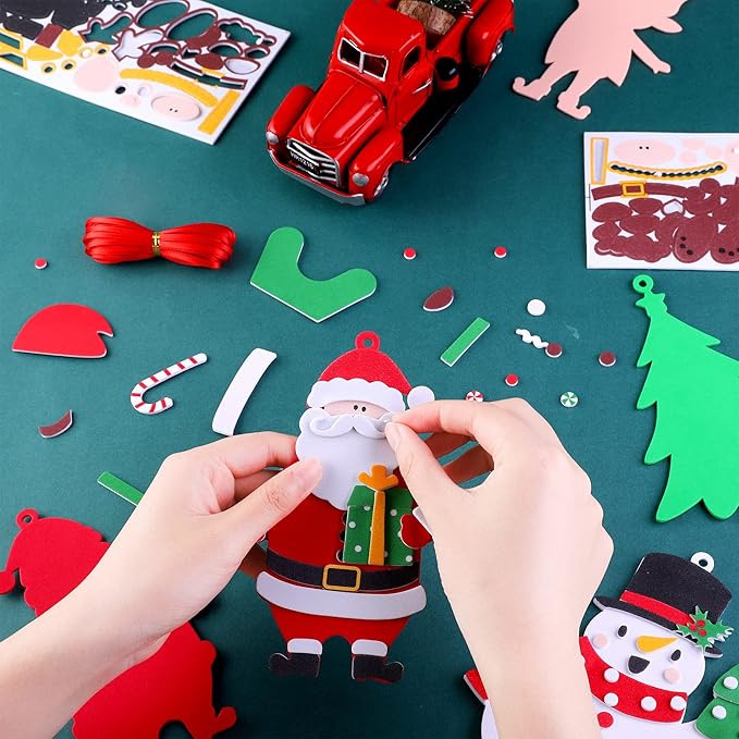 Fovths 24 Pieces Christmas Foam Sticker Set DIY Christmas Crafts Xmas Party Decorations Christmas Tree Ornament for Christmas Party Game, 6 Styles
