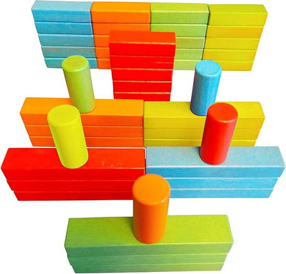 Magnetic Building Blocks Set - 45 Pieces, 25 Colorful Wooden Bricks with 2 Magnets, 15 with 3 Magnets, 5 Risers