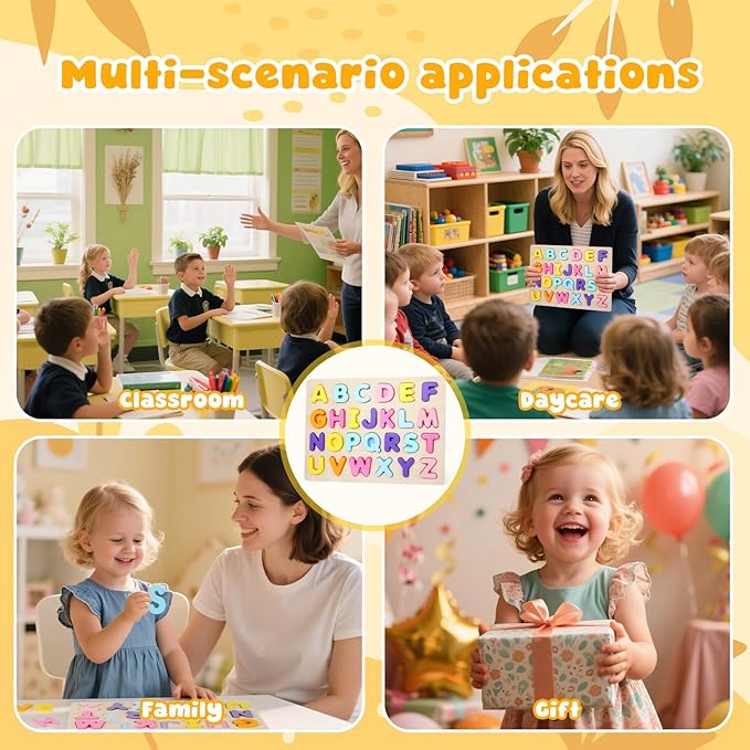 Alphabet Puzzles Wooden for Toddlers, ABC Learning Toys for Kids, Preschool Educational Activities for Girls and Boys