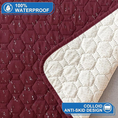 100% Waterproof Nonslip Recliner Covers for Large Recliner, Reclining Chair Covers with 5 Pockets, Elastic Straps, Washable Recliner Protector for Kids, Pets, Dogs, Red