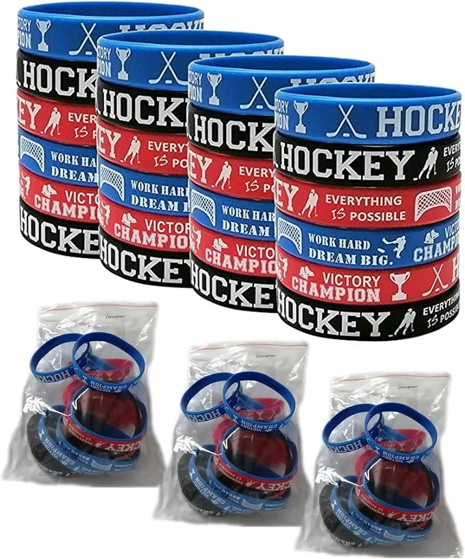 Oringaga 24PCS Hockey Party Motivational Rubber Bracelets, Sports/Hockey Baby Shower Birthday Party Supplies Decorations Gifts Prize Goodie Bag Favors Silicone Wristbands
