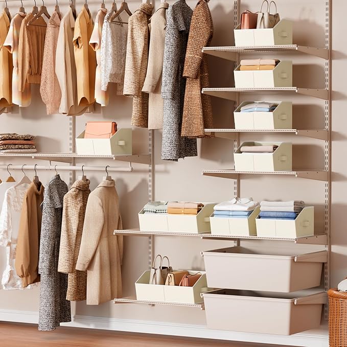Homsorout Storage Bins for Shelves - Large Trapezoid Closet Shelf Organizer, Fabric Organization Bins with Handles, Storage Baskets for Clothes, Towel, Purse, 4 Pack, Beige