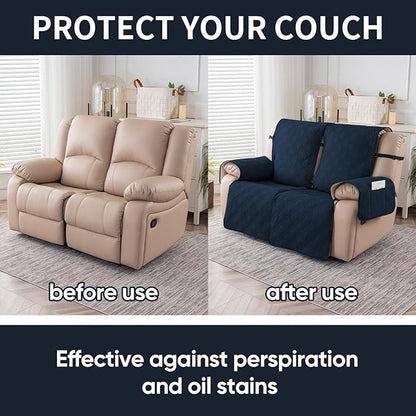 Easehomey Waterproof Loveseat Recliner Cover,Non Slip Reclining Couch Covers for 2 Seat,Dog Chair Cover Furniture Protector Washable Chair Cover with Pocket for Kids,Pets,Dogs(Dark Blue,2Seat)