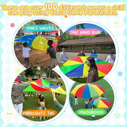 Sonyabecca Parachute Kids Play 8FT,10FT,12FT,16FT,20FT for 8-12 Years Game, Kids Party Game