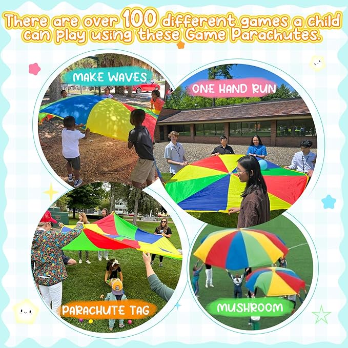 Sonyabecca Parachute Kids Play 8FT,10FT,12FT,16FT,20FT for 8-12 Years Game, Kids Party Game
