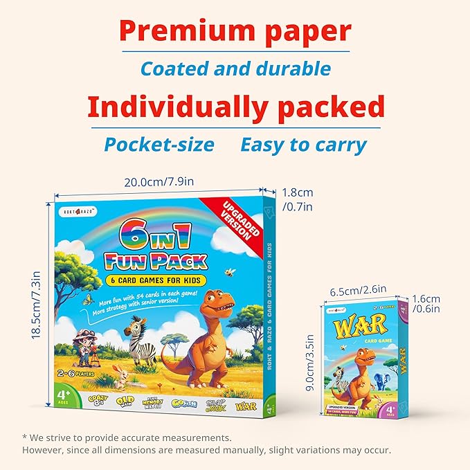 Upgraded Kids Card Games Pack, 6 Decks, Go Fish, Old Maid, Crazy Eights, Memory Match, Slap Jack, War, Playing Cards, Easter Basket Stuffers, Stocking Stuffers