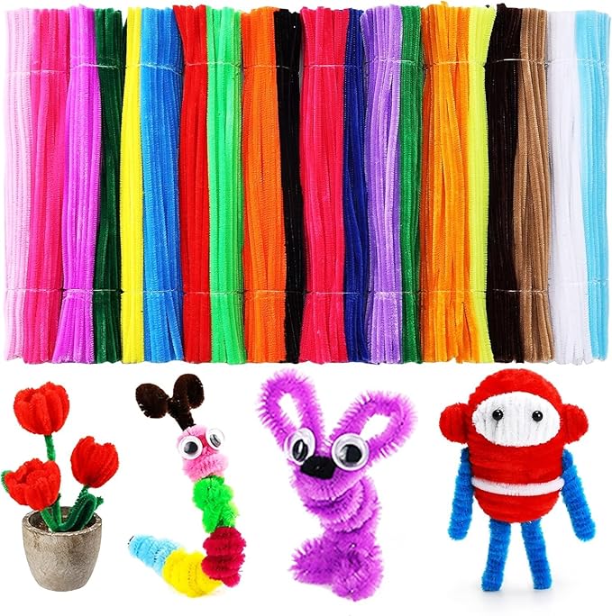 Caydo 1000 Pieces Pipe Cleaners Assorted 20 Colors Chenille Stems Bulk for Kids Art and Crafts Projects and Decorations(6 mm x 12 inch)