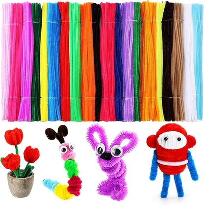 Caydo 1000 Pieces Pipe Cleaners Assorted 20 Colors Chenille Stems Bulk for Kids Art and Crafts Projects and Decorations(6 mm x 12 inch)