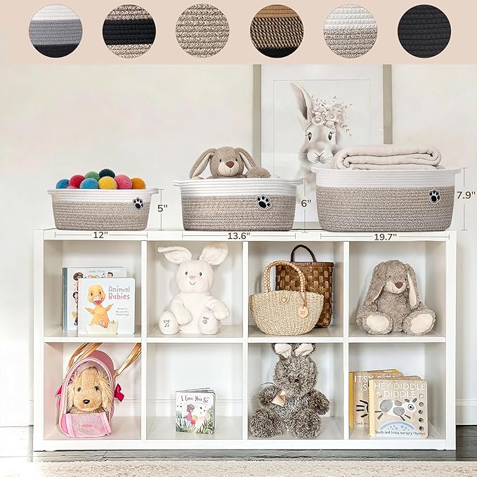 Large Dog Toy Basket, 19.7" X 11" X 7.9" Woven Baskets for Dog Cat Storage, Toy Basket with Handles for Nursery, Living Room, Gift Baskets Empty for Baby Shower, Mixed-Gray