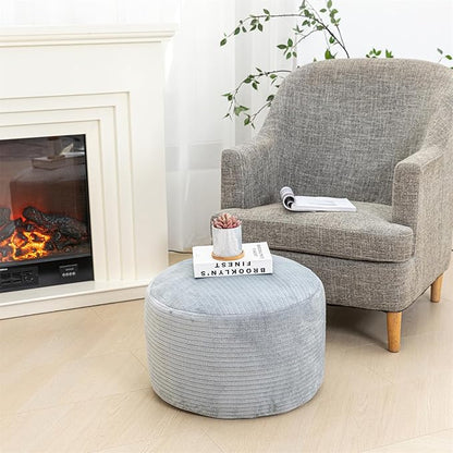 Pouf Ottoman Stuffed 20x20x12 Inches Floor Pouf Plush Fiber Ottoman Foot Rest Under Desk Foot Stool for Living Room Bedroom (Gray Stripe Pouf with Filler)