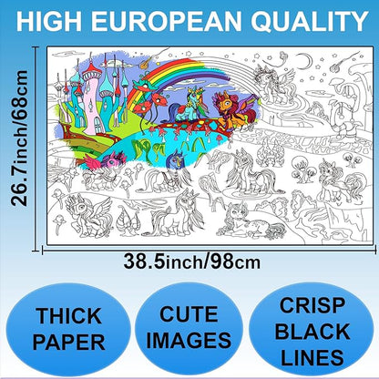 ALEX Art, Large Coloring Poster - Arts and Crafts Unicorn - Jumbo Table Coloring Sheet - Giant Coloring Posters for Kids - Creative Fun Birthday Gifts for Girls - Extra Huge Big Page Wall Size