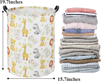HIYAGON Woodland Baby Laundry Basket Animal Baby Hamper for Nursery Girl Kids Hamper Cute Kids Toys Storage Bin Organizer Animal Nursery Decor for Home(Green Animal)