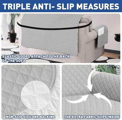 XINEAGE Quilted Sofa Cover Waterproof Couch Covers for 3 Cushion Couch, Super Soft Washable Slipcover with Pockets & Non-Slip Elastic Straps, Thick Furniture Protector (Sofa, Light Grey)